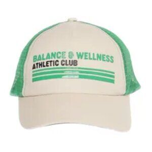 h&m trucker hat with “balance & wellness athletic club”